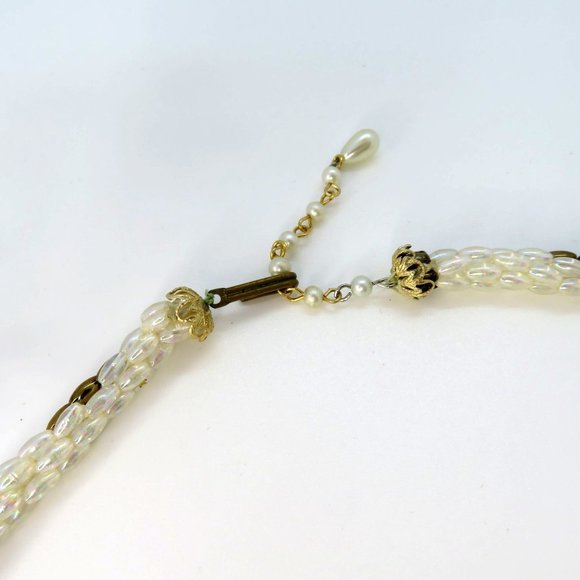 Jewelry Vintage Iridescent Faux Pearl Spiral Woven Rope Necklace 14